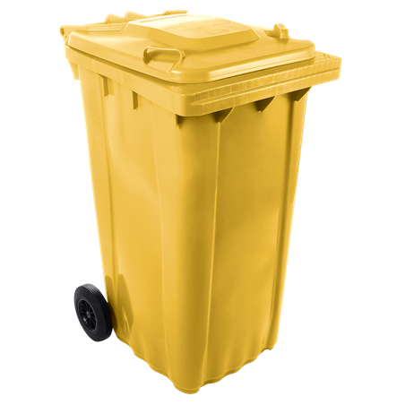 Contenedor de desperdicios con tapa y ruedas amarillo 240 lts.