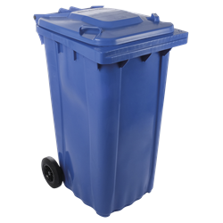 Contenedor de desperdicios con tapa y ruedas azul 240 lts.