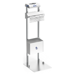 Conjunto dispensador de guantes y bolsas en rollo con papelera