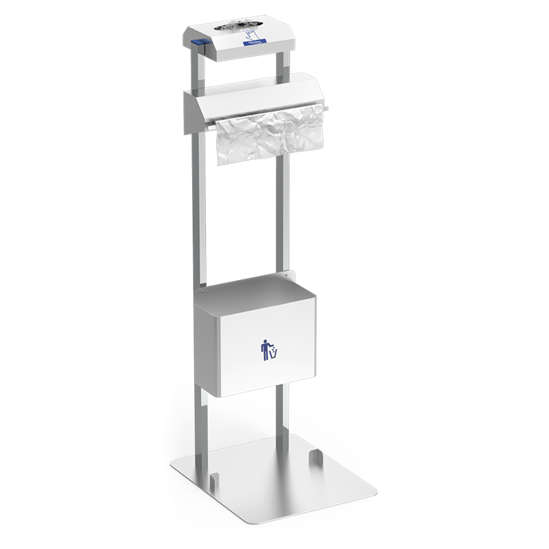 Conjunto dispensador de guantes y bolsas en rollo con papelera