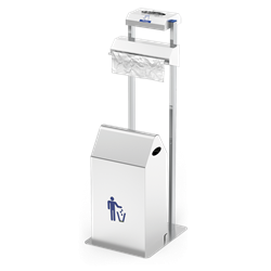 Conjunto dispensador de guantes y bolsas en rollo con papelera