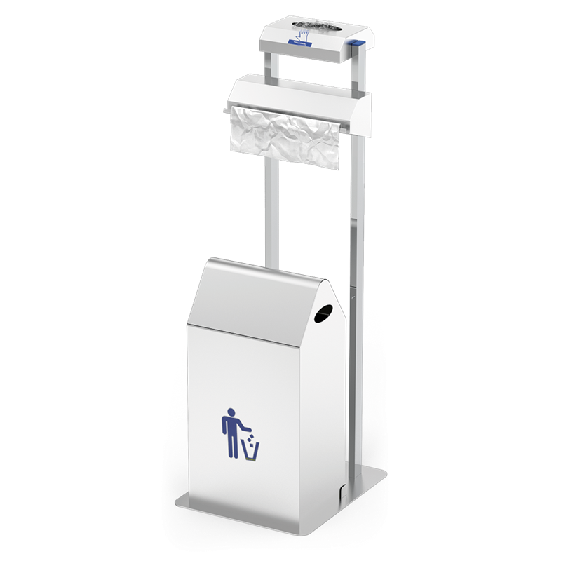 Conjunto dispensador de guantes y bolsas en rollo con papelera