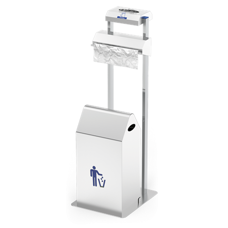 Conjunto dispensador de guantes y bolsas en rollo con papelera