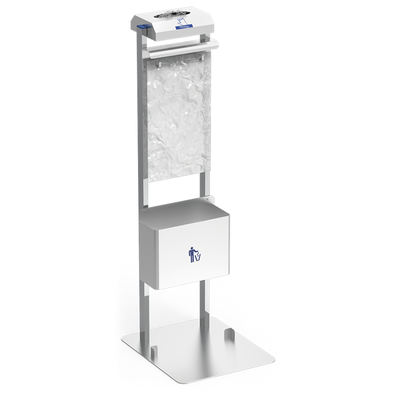 Conjunto dispensador de guantes y bolsas colgantes con papelera
