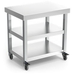 Mesa central c/2 entrepaños y ruedas 705x505x730 mm.