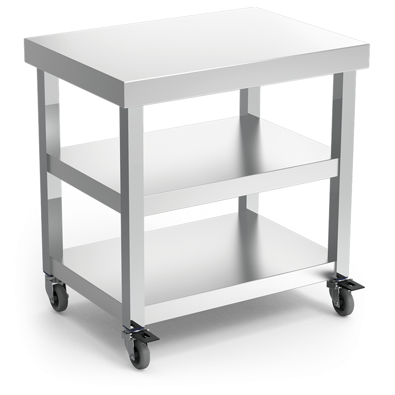 Mesa central c/2 entrepaños y ruedas 705x505x730 mm.