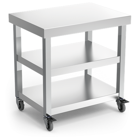 Mesa central c/2 entrepaños y ruedas 705x505x730 mm.