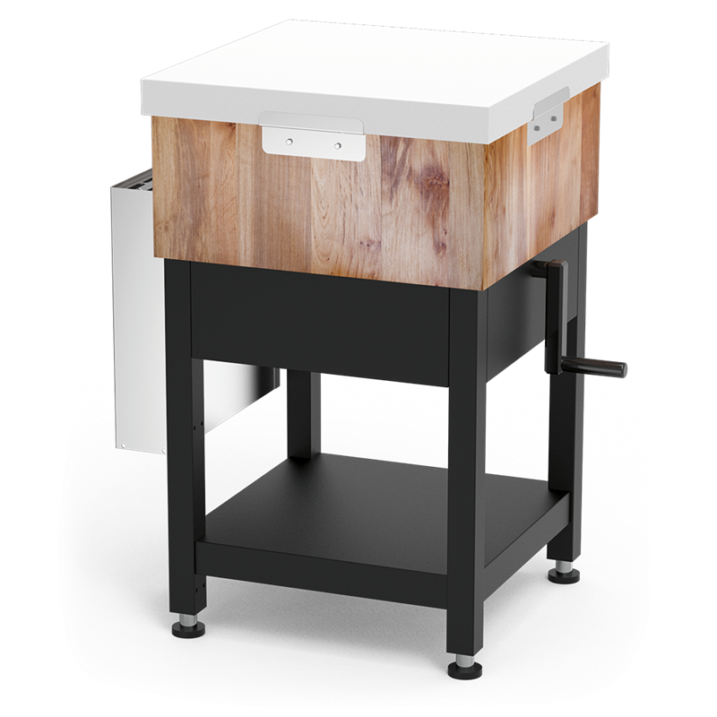 Tajo negro md-fb bl c/faldón c/ent 525x500x805 con sistema de elevación y cuchillero Regulación 805/1005 mm.