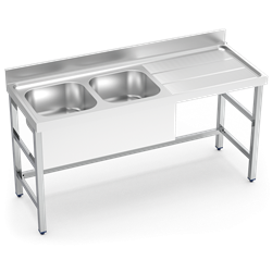 Fregadero con soporte 2C,ED 1800x700x850 mm. Dimensiones cubeta 600x500x300 mm.