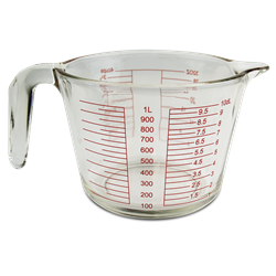 Jarra medidora de cristal 1 lt. 210x150x110 mm.