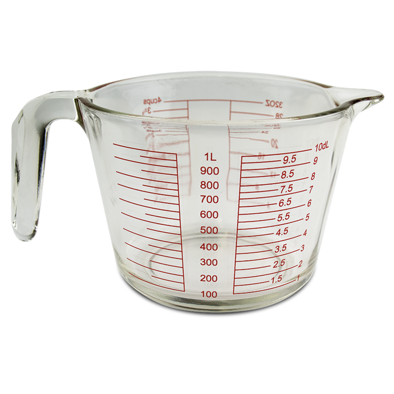 Jarra medidora de cristal 1 lt. 210x150x110 mm.