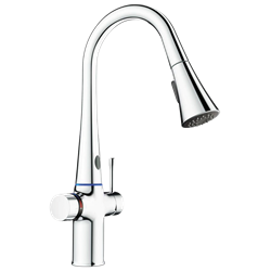 Grifo electrónico y manual con selector de temperatura y ducha extensible