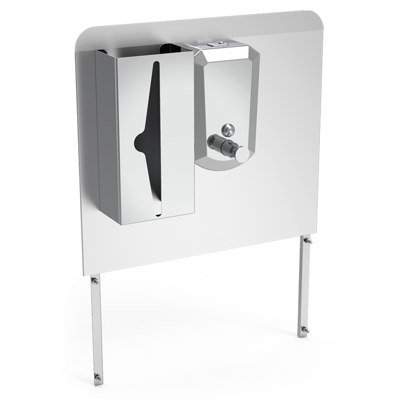 Peto postizo, jabonera inox y dispensador de tissues para acoplar a lavamanos autónomo