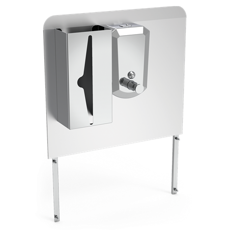 Peto postizo, jabonera inox y dispensador de tissues para acoplar a lavamanos autónomo