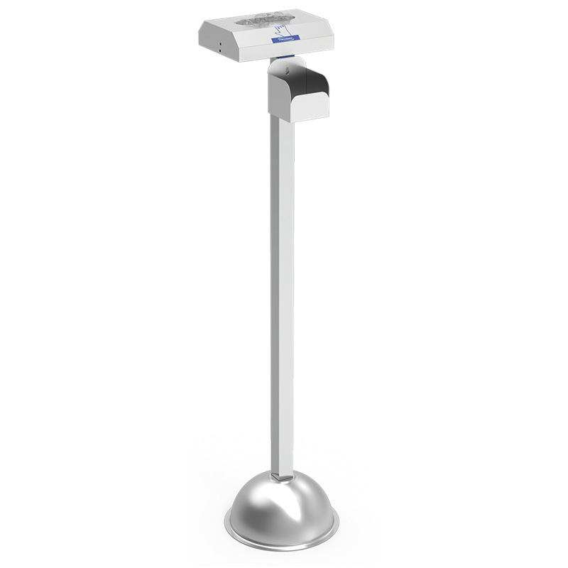 Columna para botella de gel hidroalcohólico y guantes