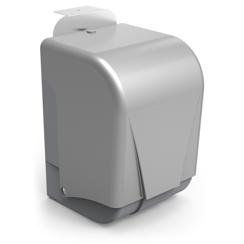 Dispensador papel mecha adosado a columna de dispensador de gel hidroalcohólico