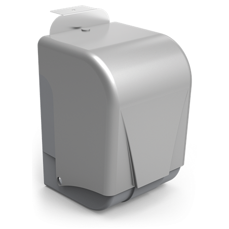 Dispensador papel mecha adosado a columna de dispensador de gel hidroalcohólico