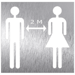 Pictograma inoxidable "Distancia de seguridad 2 mts" 120x120x1.5 mm.