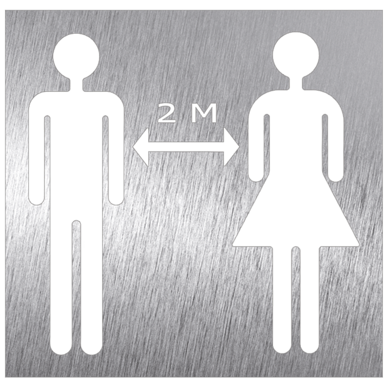 Pictograma inoxidable "Distancia de seguridad 2 mts" 120x120x1.5 mm.