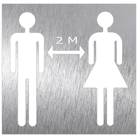 Pictograma inoxidable "Distancia de seguridad 2 mts" 120x120x1.5 mm.
