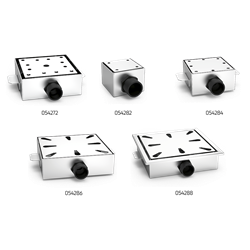 Sumidero sifónico inoxidable salida horizontal 200x200 mm.