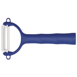 Pelador caña de bambú cerámica blanca, mango azul