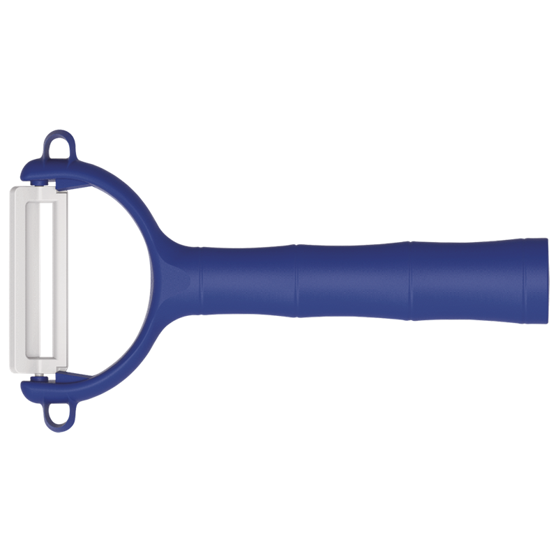 Pelador caña de bambú cerámica blanca, mango azul