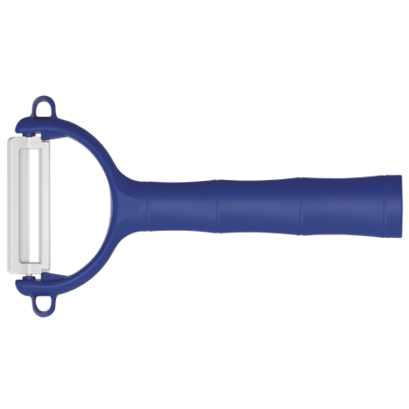 Pelador caña de bambú cerámica blanca, mango azul