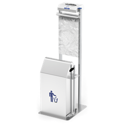 Conjunto dispensador de guantes y bolsas colgantes con papelera basculante a pedal