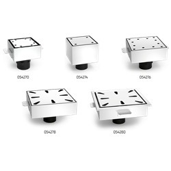 Sumidero sifónico inoxidable salida vertical 200x200 mm.