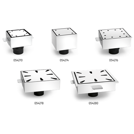 Sumidero sifónico inoxidable salida vertical 300x300 mm.