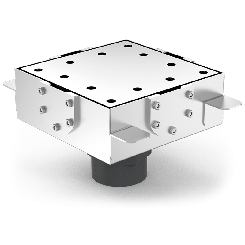 Sumidero para canal modular salida vertical 200x200 mm.