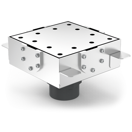 Sumidero para canal modular salida vertical 200x200 mm.