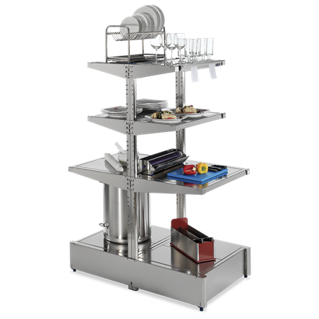Mesa central con estantes de sobremesa sistema imagine 764x1255x1700 mm.
