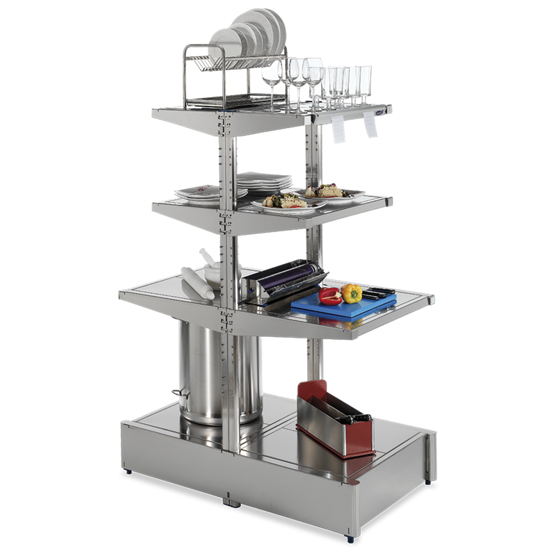 Mesa central con estantes de sobremesa sistema imagine 764x1255x1700 mm.