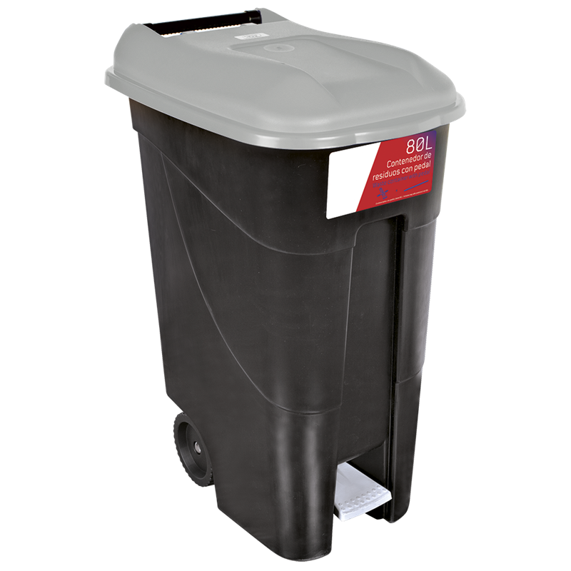 Contenedor de desperdicios con tapa y ruedas gris 80 lts. Serie GO!