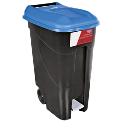 Contenedor de desperdicios con tapa y ruedas azul 80 lts. Serie GO!