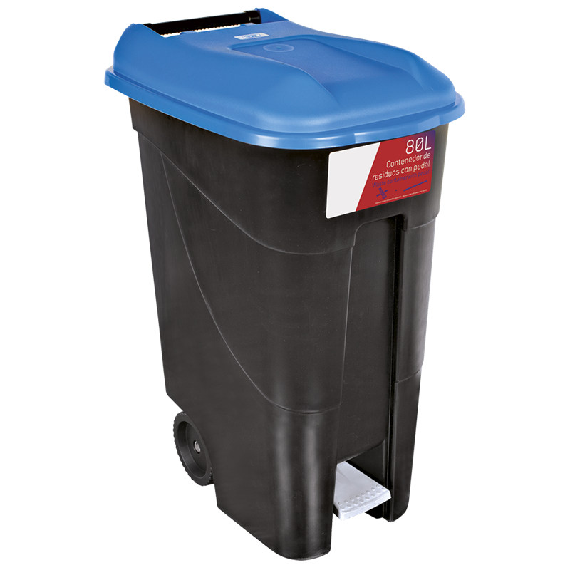 Contenedor de desperdicios con tapa y ruedas azul 80 lts. Serie GO!
