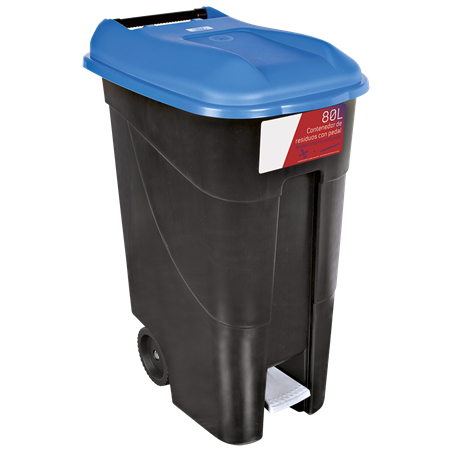 Contenedor de desperdicios con tapa y ruedas azul 80 lts. Serie GO!