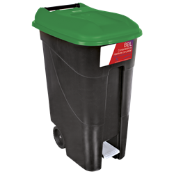 Contenedor de desperdicios con tapa y ruedas verde 80 lts. Serie GO!