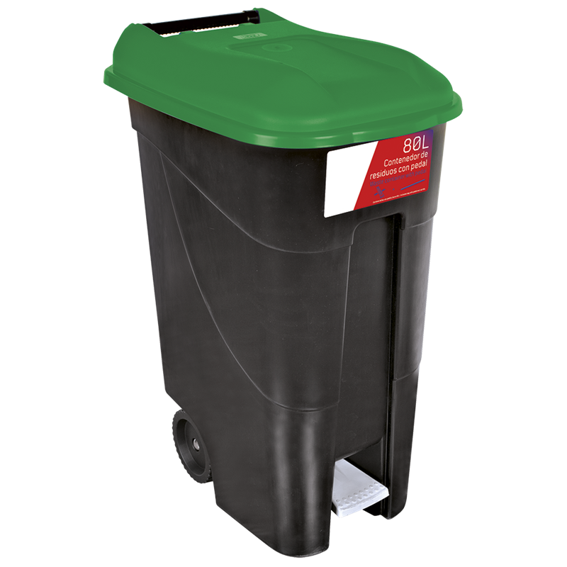 Contenedor de desperdicios con tapa y ruedas verde 80 lts. Serie GO!