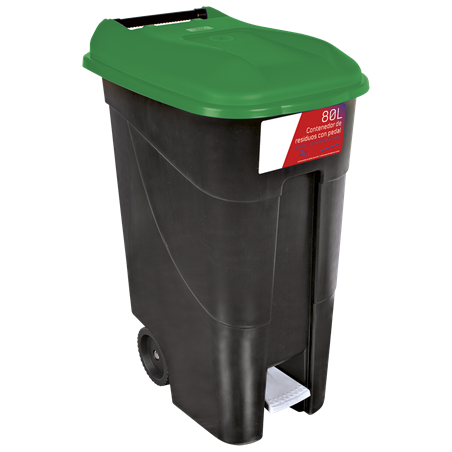 Contenedor de desperdicios con tapa y ruedas verde 80 lts. Serie GO!