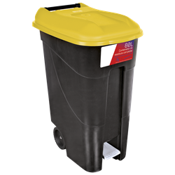 Contenedor de desperdicios con tapa y ruedas amarillo 80 lts. Serie GO!