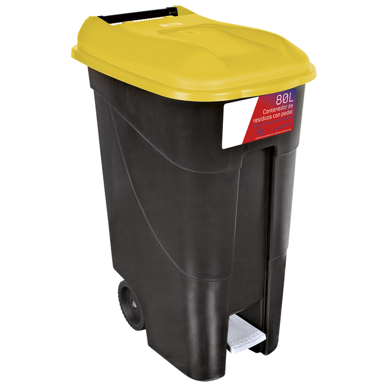 Contenedor de desperdicios con tapa y ruedas amarillo 80 lts. Serie GO!