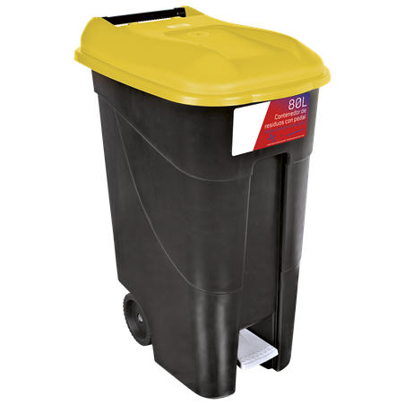 Contenedor de desperdicios con tapa y ruedas amarillo 80 lts. Serie GO!