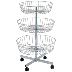 Cesta expositora multiusos redonda 3 niveles con ruedas