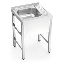 Fregadero con soporte 1C, ED 600x600x850 mm. Dimensiones cubeta 400x400x150 mm.
