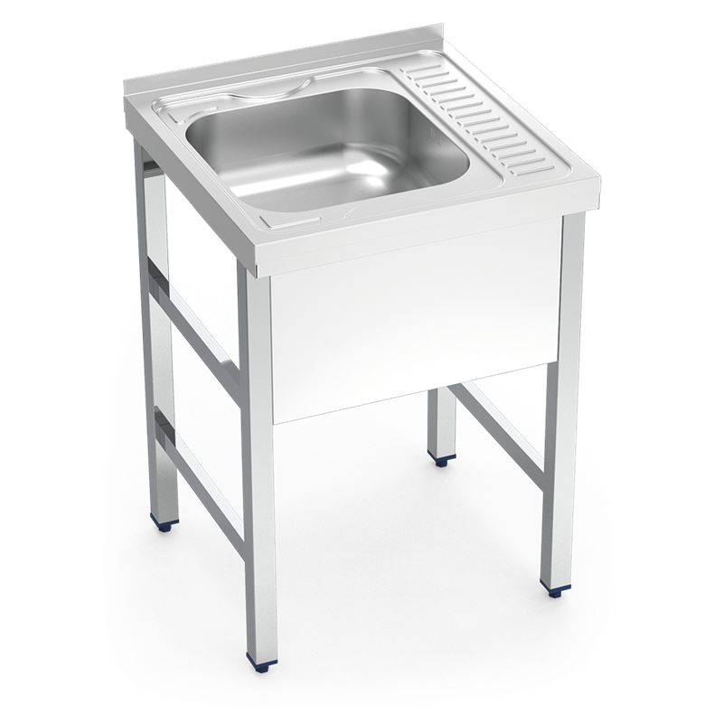 Fregadero con soporte 1C, ED 600x600x850 mm. Dimensiones cubeta 400x400x150 mm.
