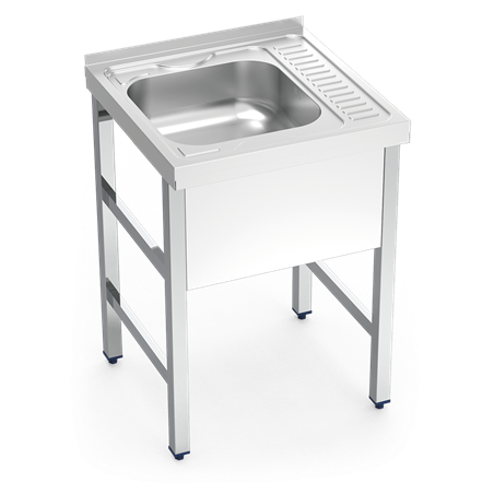 Fregadero con soporte 1C, ED 600x600x850 mm. Dimensiones cubeta 400x400x150 mm.