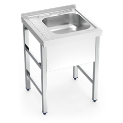 Fregadero con soporte 1C, EI 600x600x850 mm. Dimensiones cubeta 400x400x150 mm.